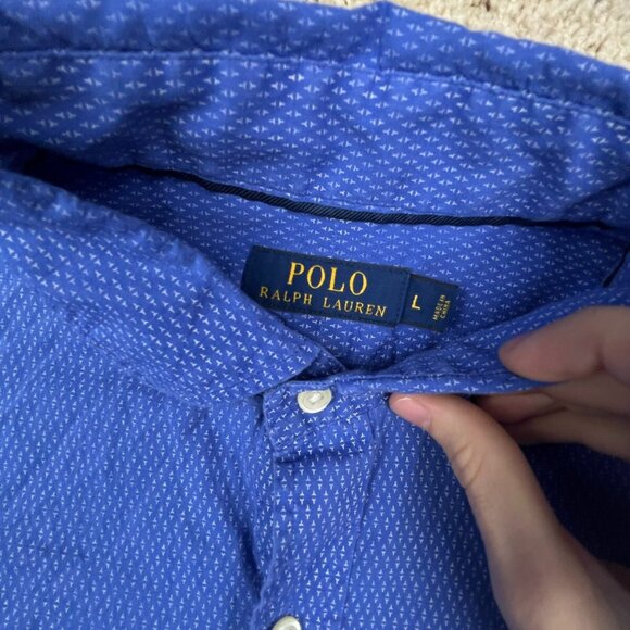Polo Ralph Lauren Shirt Large Blue Geometric Print Button Up Long Sleeve Mens - Picture 4 of 8